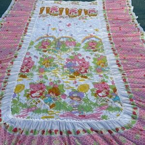 Vintage Strawberry Shortcake Bedspread Quilted Ruffle Twin XL Blanket 80s Retro